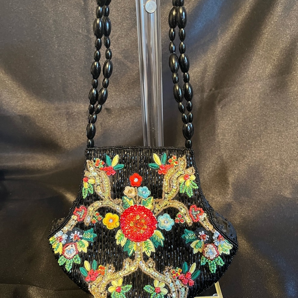 Vintage Embroidered Black Beaded Women's Bag